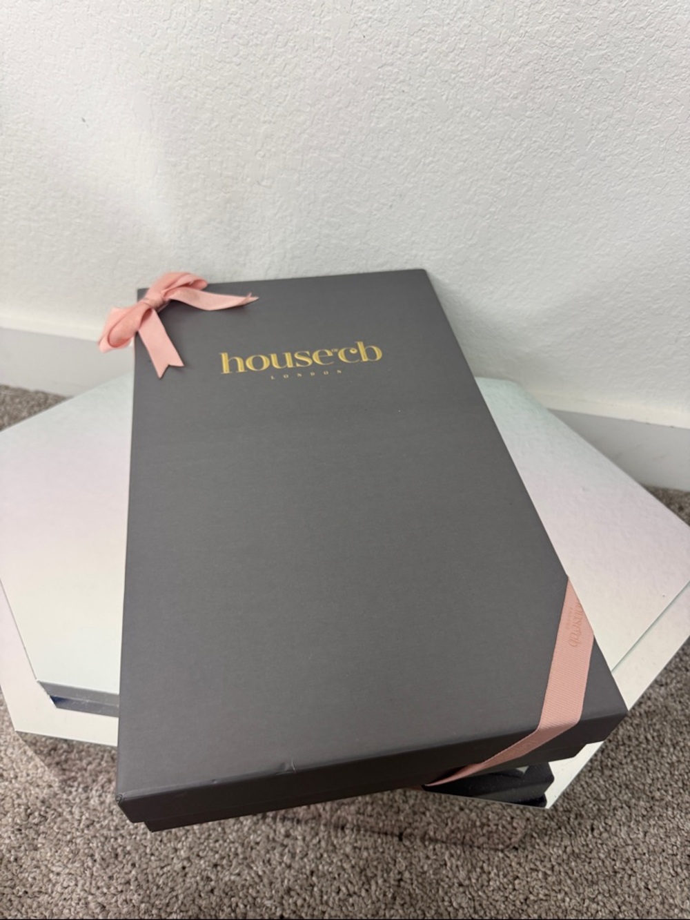 House of CB Charcoal Gift Box with Pink Ribbon